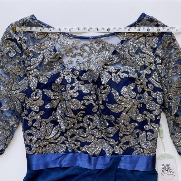 RENZ BRIDAL Navy Blue Satin Chiffon Embellished Gown - Picture 9 of 17